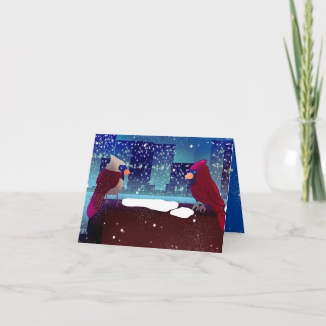 Tarjeta de Navidad Cardenales en la Ciudad (Anverso)