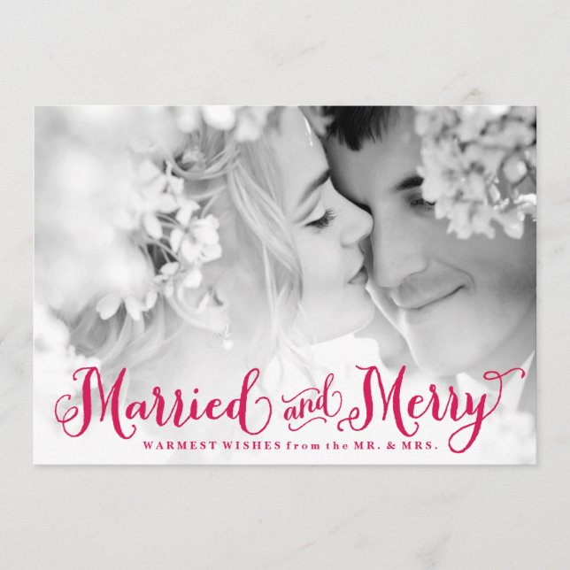 Tarjeta de Navidad casada y feliz del rojo del (Anverso)