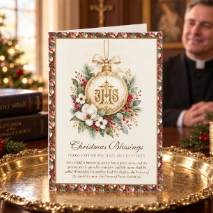 Tarjeta de Navidad Católica IHS con Bendiciones de