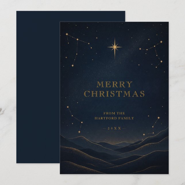 Tarjeta de Navidad Celestial Moderna de Oro TMF26 (Anverso / Reverso)