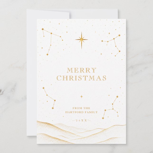 Tarjeta de Navidad Celestial Moderna de Oro TMF26 (Anverso)