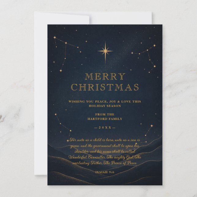 Tarjeta de Navidad Celestial Moderna Dorada TMF26 (Anverso)