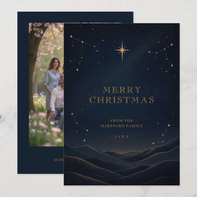 Tarjeta de Navidad Celestial Moderna en Oro TMF26 (Anverso / Reverso)