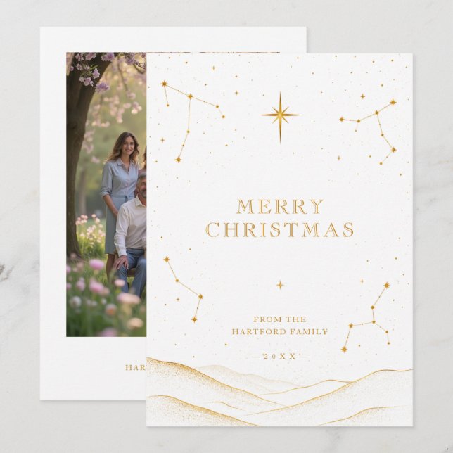 Tarjeta de Navidad Celestial Moderna en Oro TMF26 (Anverso / Reverso)