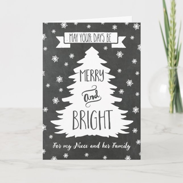 Tarjeta de Navidad Chalkboard Niece & Family Merry (Anverso)