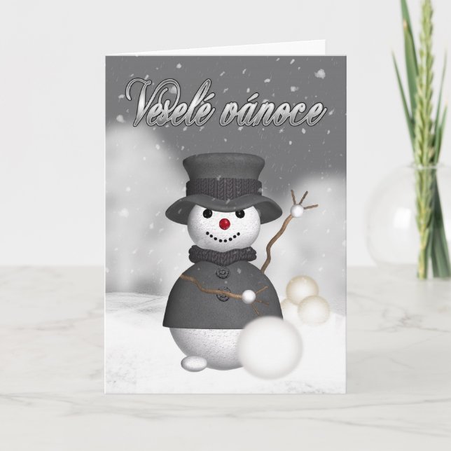 tarjeta de Navidad checa con snoman elegante (Anverso)