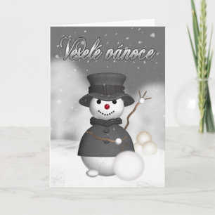 tarjeta de Navidad checa con snoman elegante