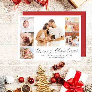 Tarjeta de Navidad Chic Multi Collage de Fotos Rev