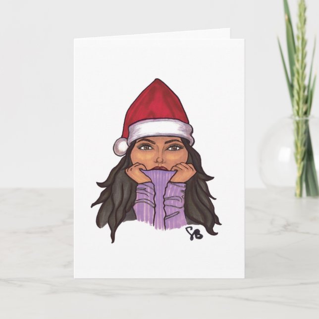 Tarjeta de navidad - chica de suéter (Anverso)
