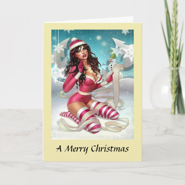Tarjeta de Navidad - Chica Pin-up (Anverso)