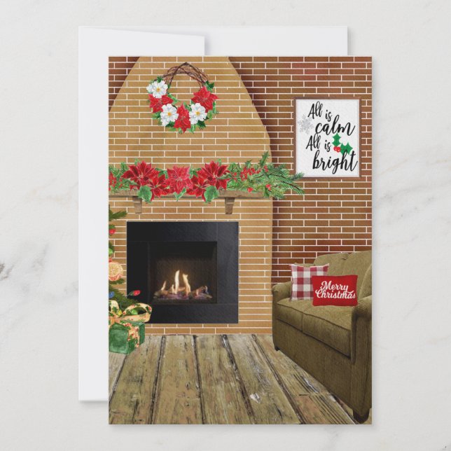 Tarjeta de Navidad Chimenea Todo Está Tranquilo To (Anverso)