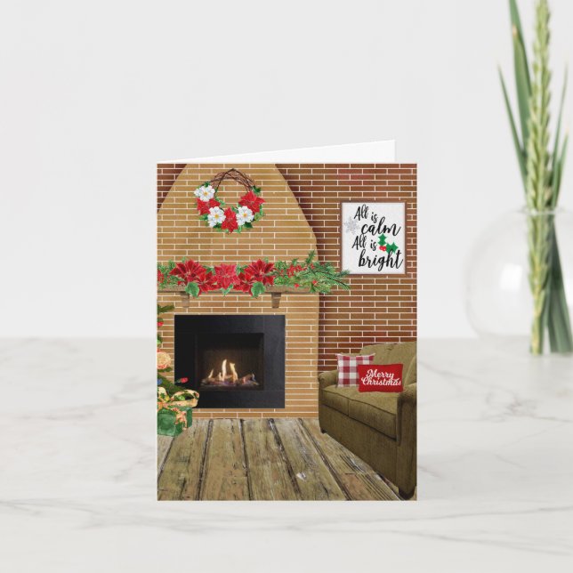 Tarjeta de Navidad Chimenea Todo Está Tranquilo To (Anverso)