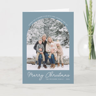 Tarjeta de Navidad Clásica con Arco en Azul Claro