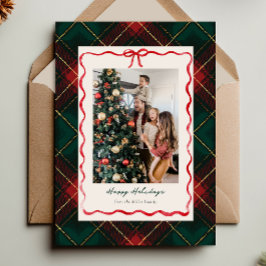 Tarjeta de Navidad Clásica de Cuadros con Cinta Ro