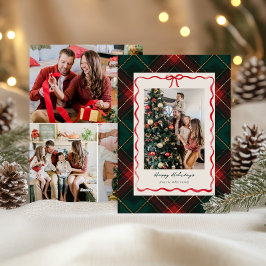 Tarjeta de Navidad Clásica de Cuadros con Cinta Ro