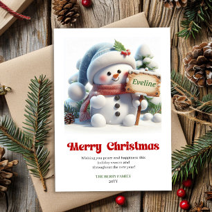 Tarjeta de Navidad clásica de muñeco de nieve ador