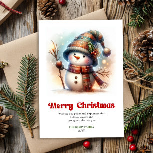 Tarjeta de Navidad clásica de muñeco de nieve para