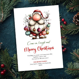Tarjeta de Navidad Clásica Roja Verde de Santa Div