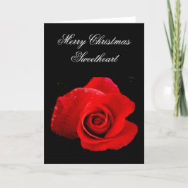 Tarjeta de Navidad Clásica Romántica con Rosa Roja