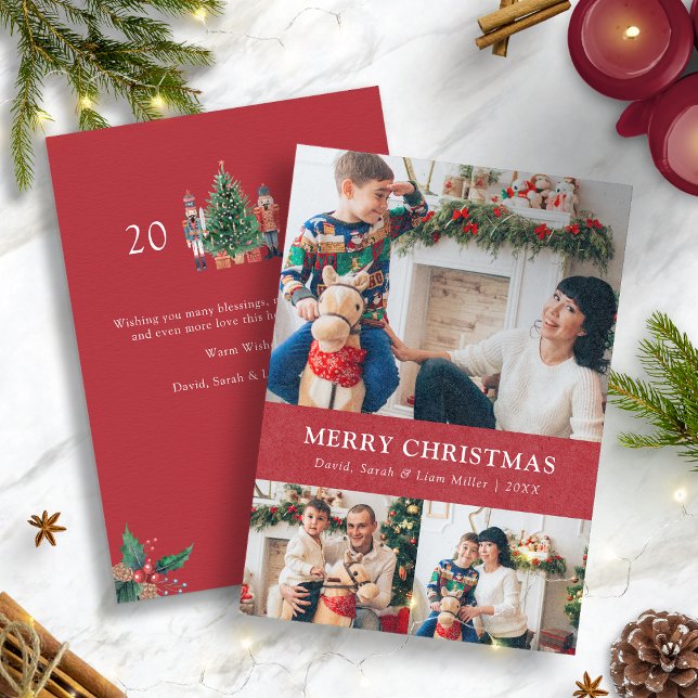 Tarjeta de Navidad Colaje de Fotos (Nutcracker Merry Christmas Photo Collage Holiday Card)