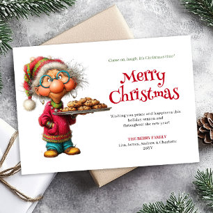 Tarjeta de Navidad cómica editable de mujer divert