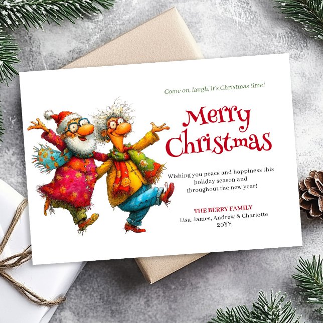 Tarjeta de Navidad Cómica Editable de Mujer Divert (Charming Funny Woman Comic Christmas Editable Greeting Card

)