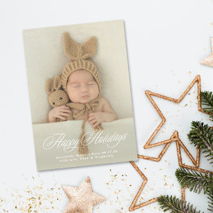 Tarjeta de Navidad completa en cursiva con foto