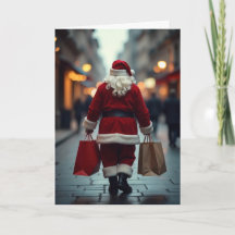Tarjeta de Navidad comprando regalos para Santa