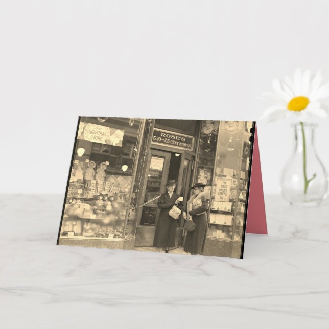 Tarjeta de Navidad, compras navideñas nostálgicas. (Planta pequeña)