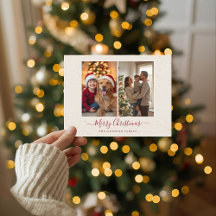 Tarjeta de Navidad con 2 Fotos de Mármol Elegante