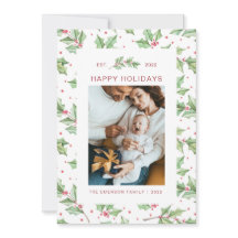 Tarjeta de Navidad con Acuarela de Bayas de Acebo