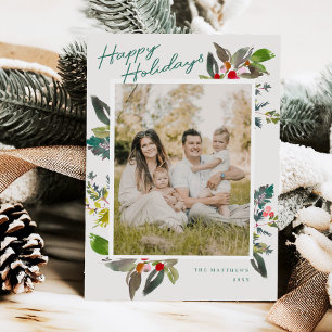 Tarjeta de Navidad con Acuarela de Holly