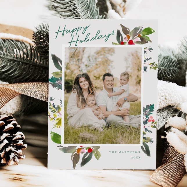 Tarjeta de Navidad con Acuarela de Holly (Subido por el creador)