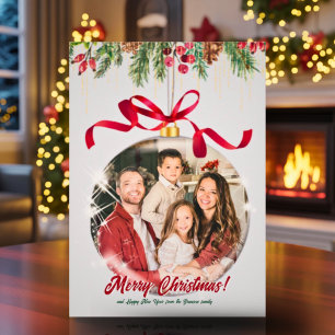 Tarjeta de Navidad con Adorno de Foto de tu Famili