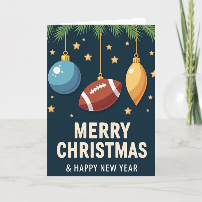 Tarjeta de Navidad con Adorno de Fútbol (Anverso)