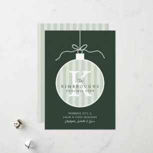 Tarjeta de Navidad con adorno de monograma a rayas