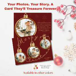 Tarjeta de Navidad con adorno de oro para 4 fotos