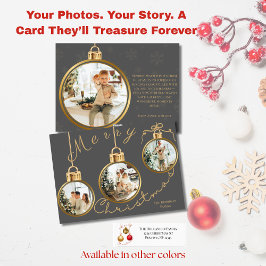 Tarjeta de Navidad con adorno dorado y 4 fotos ele