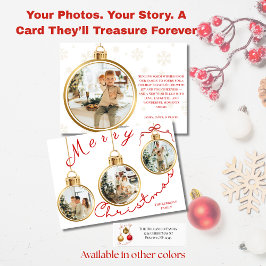 Tarjeta de Navidad con adorno dorado y 4 fotos ele