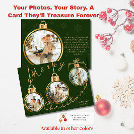 Tarjeta de Navidad con adorno dorado y 4 fotos ele