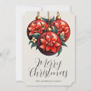 Tarjeta de Navidad con Adornos Florales Rojos Mode