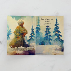 tarjeta de Navidad con anciana acuarela invierno 