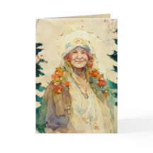 Tarjeta de Navidad con anciana acuarela invierno 