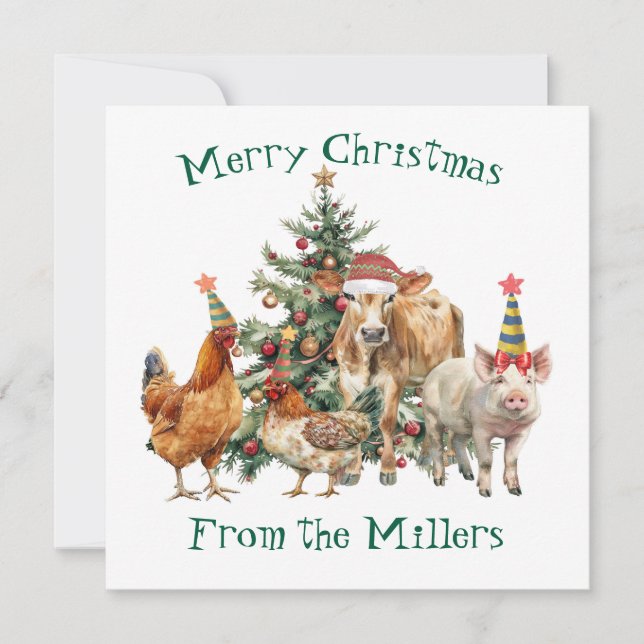 Tarjeta de navidad con animales de granja (Anverso)