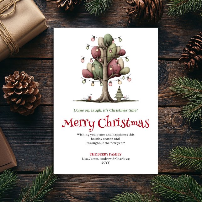 Tarjeta de Navidad con árbol caprichoso dibujado a (Lovely Whimsical Christmas Tree Hand Drawn Card)