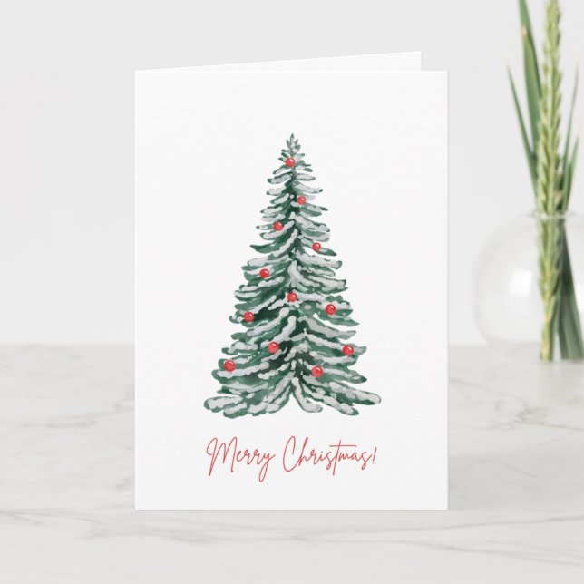 Tarjeta de Navidad con árbol de acuarela (Anverso)