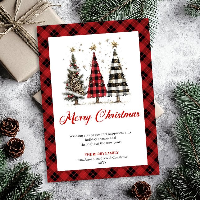 Tarjeta de Navidad con árbol de agua en impresión  (Cozy Leopard Print Christmas Tree Watercolor Card)