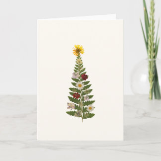 Tarjeta de Navidad con árbol de flores prensadas
