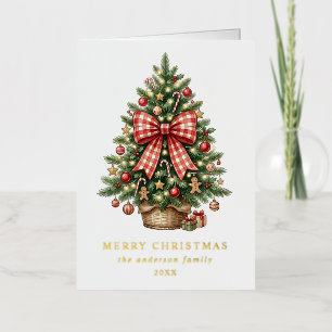 Tarjeta de Navidad con árbol de Navidad en acuarel