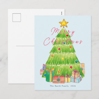 Tarjeta de Navidad con árbol de Navidad en acuarel